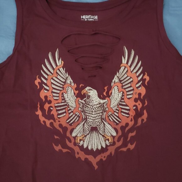 Torrid Tops - New Torrid  Knit Burgundy Wine Eagle Flames Super Cool Tank 3